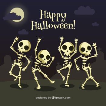Background of skeletons dancing Free Vector