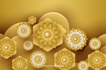 Background with 3d golden flowers, islamic design Free Vector