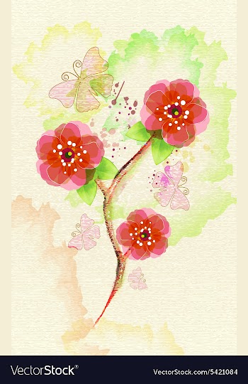 Background with floral and butterflies vector image