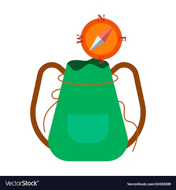 Backpack map and compass for camping tourism vector image