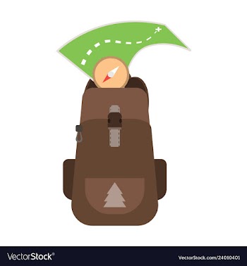 Backpack map and compass for camping tourism vector image