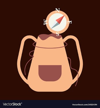 Backpack map and compass for camping tourism vector image