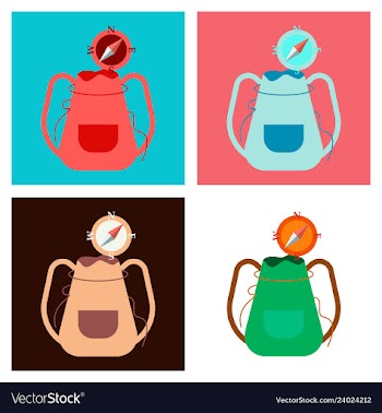 Backpack map and compass for camping tourism vector image