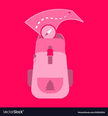 Backpack map and compass for camping tourism vector image