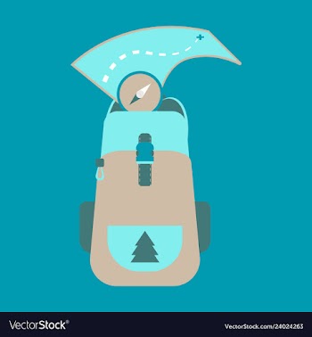 Backpack map and compass for camping tourism vector image