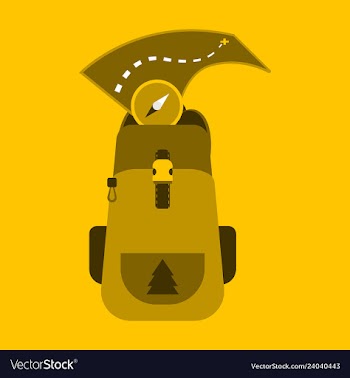 Backpack map and compass for camping tourism vector image