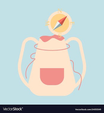 Backpack map and compass for camping tourism vector image