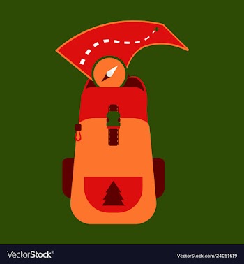 Backpack map and compass for camping tourism vector image