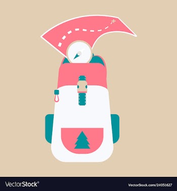 Backpack map and compass for camping tourism vector image