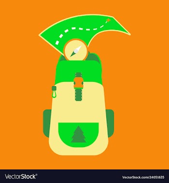 Backpack map and compass for camping tourism vector image