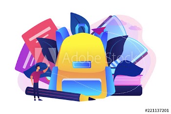 Backpack with books, notebooks, pencil and student