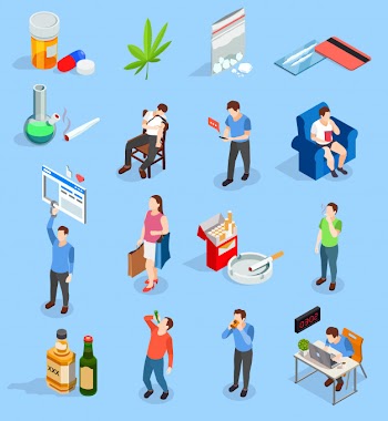 Bad habits people isometric icons Free Vector