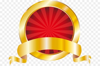 Badge Shield Scalable Vector Graphics - Golden stripes on red ribbon 