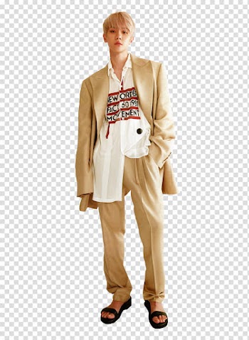 Baekhyun Lined Magazine, man standing while wearing beige coat transparent background PNG clipart