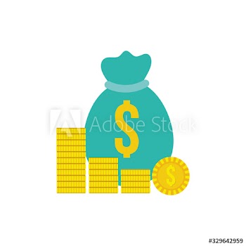 bag with pile coins money dollars flat style