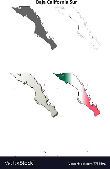 Baja California Sur outline map set vector image