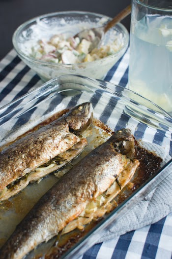 Baked fish with potato salad 