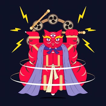 Bakeneko with Raijin drums, Japanese | Free Vector Illustration - rawpixel
