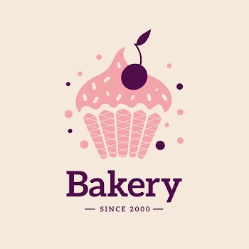 Bakery cake logo with cupcake Free Vector
