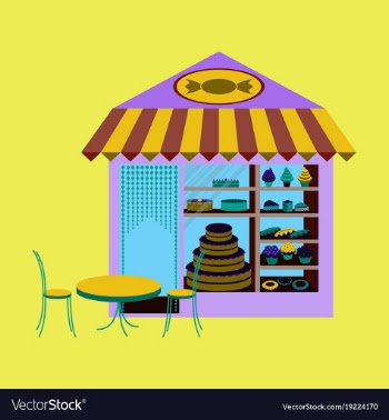 Bakery flat shop with different confectionery vector image