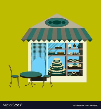 Bakery flat shop with different confectionery vector image