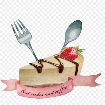 Bakery Watercolor painting Spoon Cake - Strawberry Mousse Cake 