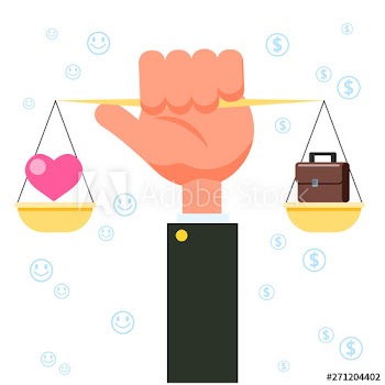 Balance between love and money concept