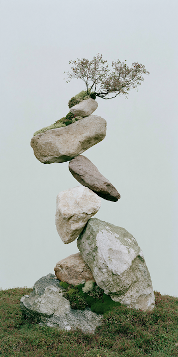 Balanced Stones with Tree: A Symbol of Harmony and Nature