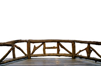 Balcony wooden floor with wooden fence isolated on white background