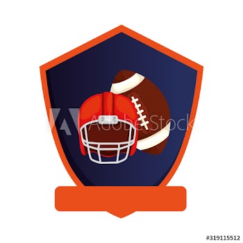 ball and helmet american football in shield design