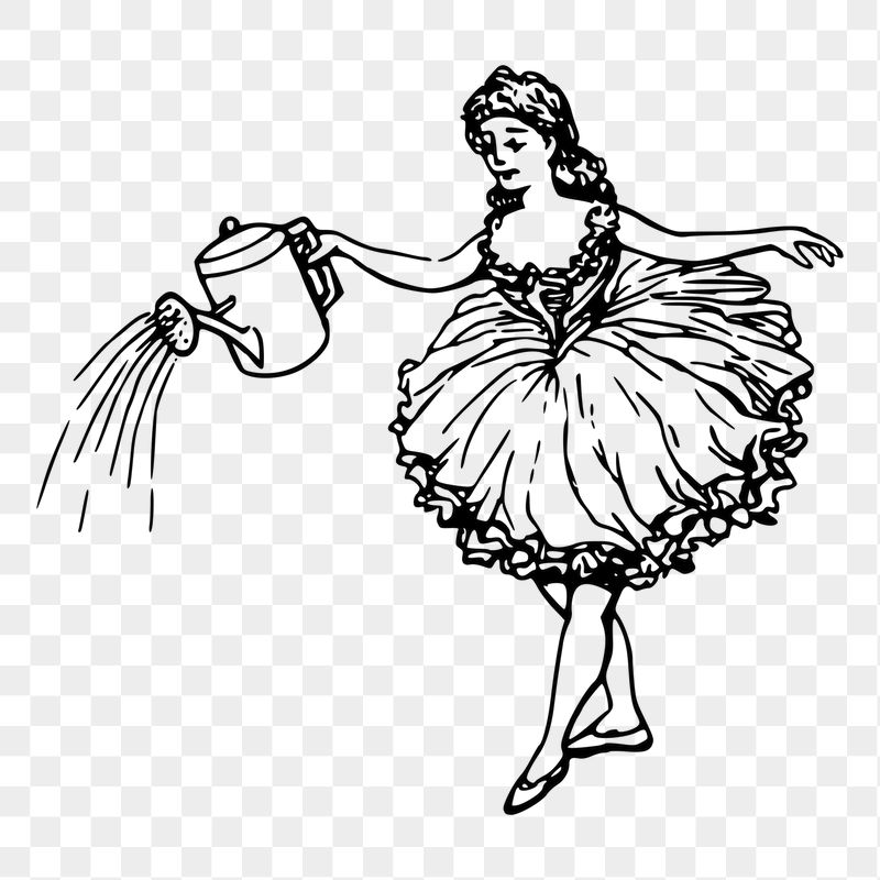 Ballerina watering png sticker illustration, | Free PNG - rawpixel