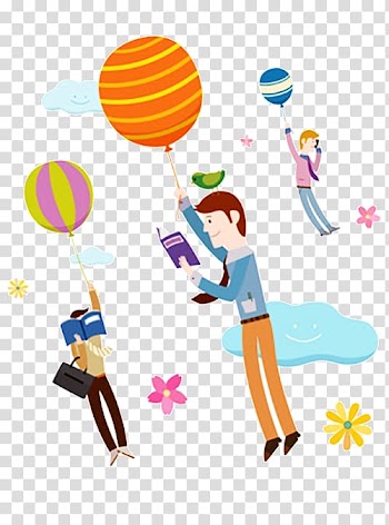 Balloon Illustration, Holding balloons reading transparent background PNG clipart