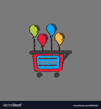 Balloons sell cart in hatching style vector image