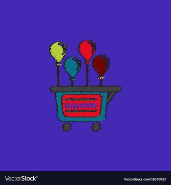 Balloons sell cart in hatching style vector image