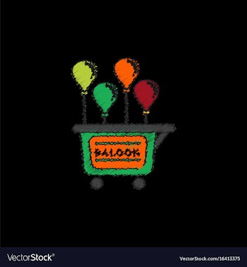 Balloons sell cart in hatching style vector image