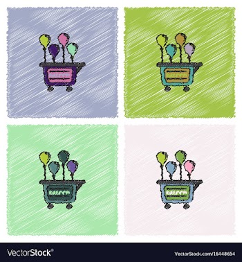 Balloons sell cart in hatching style vector image