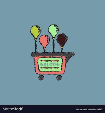 Balloons sell cart in hatching style vector image