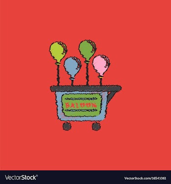 Balloons sell cart in hatching style vector image