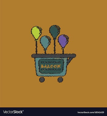 Balloons sell cart in hatching style vector image