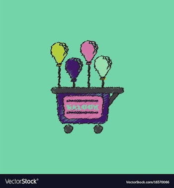 Balloons sell cart in hatching style vector image