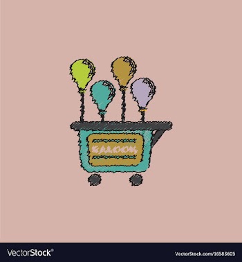 Balloons sell cart in hatching style vector image
