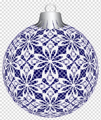 Balls lace, blue and white floral Christmas bauble transparent background PNG clipart