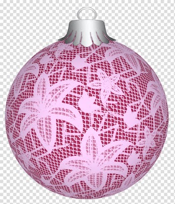 Balls lace, pink and white floral Christmas baubles transparent background PNG clipart