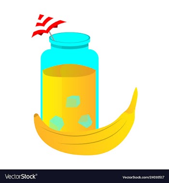 Banana with glass and umbrella icon in flat design vector image
