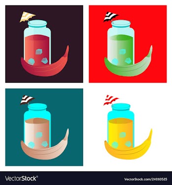 Banana with glass and umbrella icon in flat design vector image