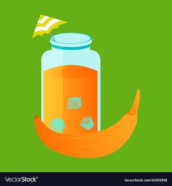 Banana with glass and umbrella icon in flat design vector image