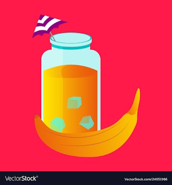 Banana with glass and umbrella icon in flat design vector image
