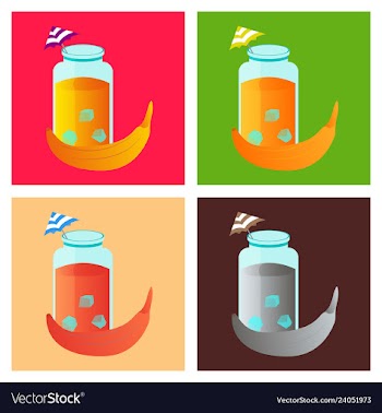 Banana with glass and umbrella icon in flat design vector image
