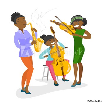 Band of african-american musicians playing the musical instruments at the music performance
