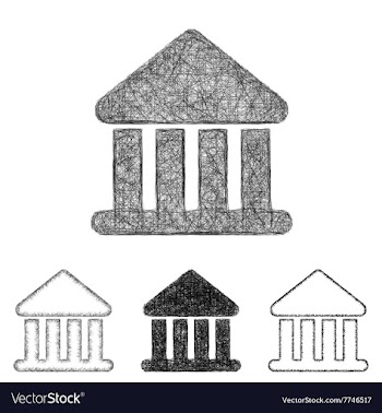 Bank icon set - sketch line art vector image